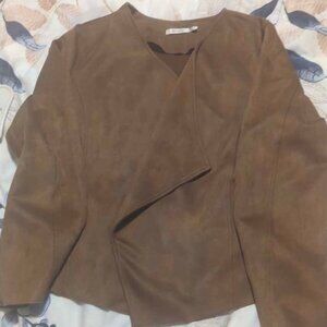 Brown felt coat/ office/ date / extra large/ soft/ different ways to wear